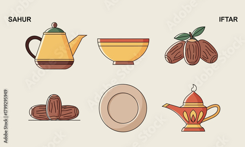 Ramadan Food Illustration for Sahur and Iftar.