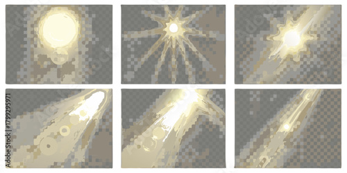 Abstract glowing light effects and sunbursts with lens flare and bokeh elements