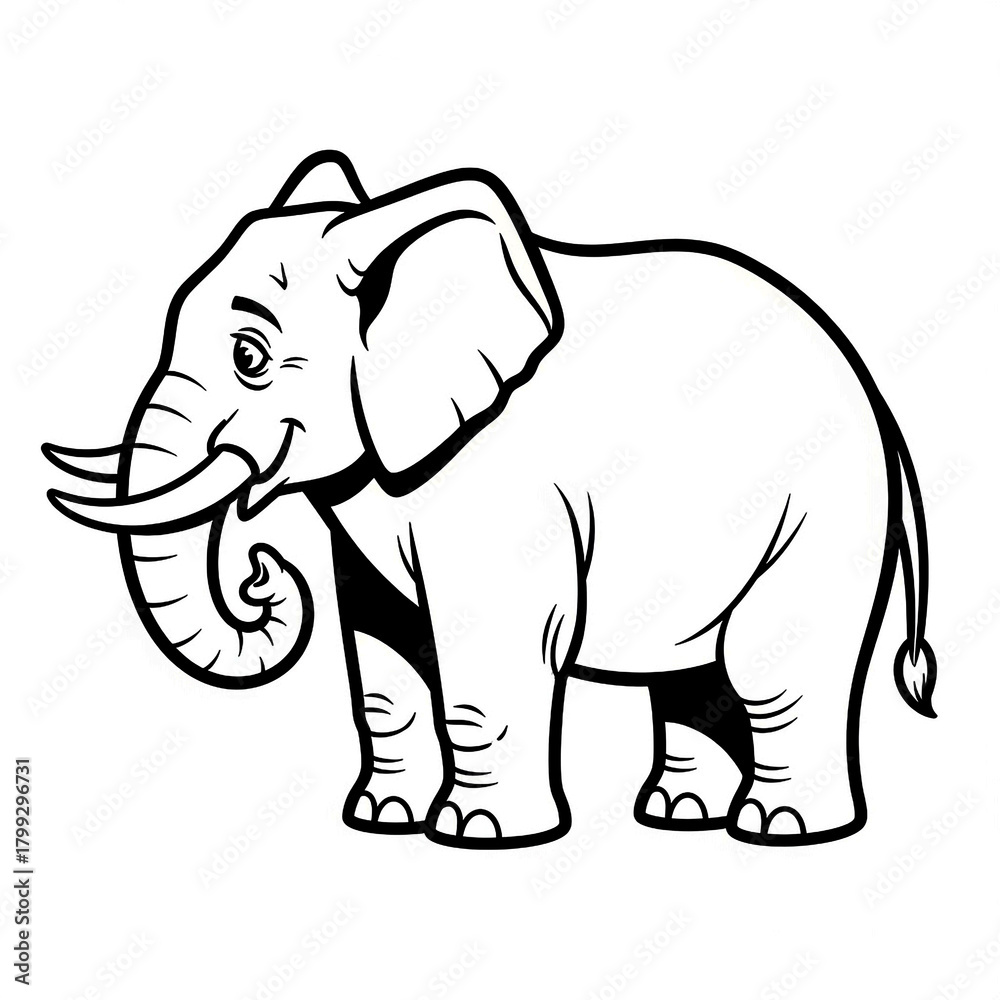 Fototapeta premium Elephant side view line art illustration in monochrome design style