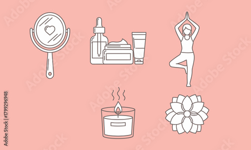 Spa Day Relaxation and SelfCare Icons.