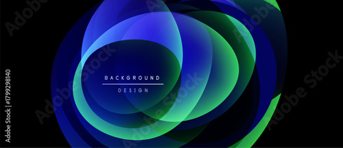 Abstract layers create vibrant design. Blue, green hues blend, forming flowing shapes. Modern aesthetic, suitable backgrounds.