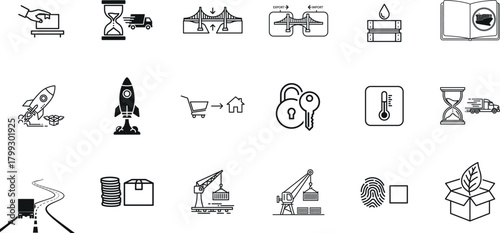 Collection of hand drawn icons representing business and technology concepts