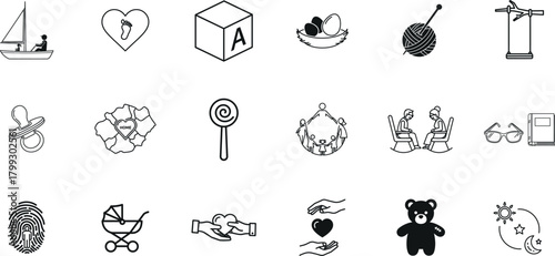 Collection of hand drawn doodle icons representing love and relationships