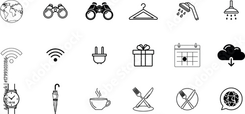 Collection of hand drawn icons representing various concepts