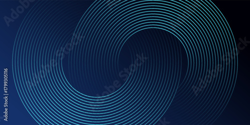 Abstract dark blue gradient background with glowing skin blue geometric circle lines design background vector illustration.