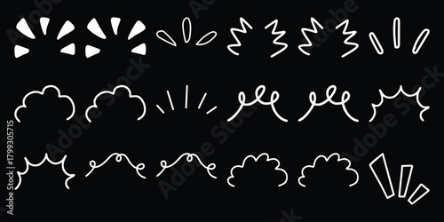 Collection of White Hand-Drawn Comic Style Sound Effects and Speech Bubbles