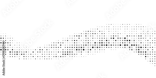 Hexagon halftone gradient texture. Abstract black grunge background. Geometric retro halftone tech overlay. Fading wavy hexagonal pattern backdrop.