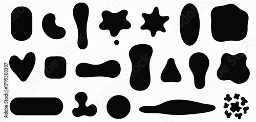 Collection of abstract organic black shapes and blobs on a white background