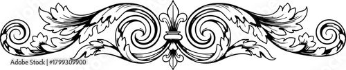 Elegant vintage flourish design with ornate scrollwork and central fleur de lis, perfect for invitations and decorative accents