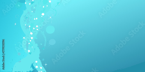 Abstract flowing turquoise wave with sparkling highlights and circles on a gradient background