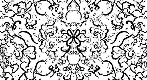 Intricate black and white floral damask pattern evokes timeless elegance and sophisticated design for luxurious applications