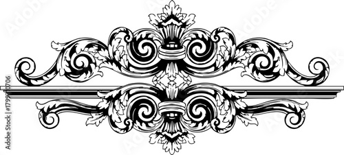 Elegant ornamental flourish design evoking classic baroque and rococo styles for decorative borders and embellishments, adding timeless sophistication to any project.