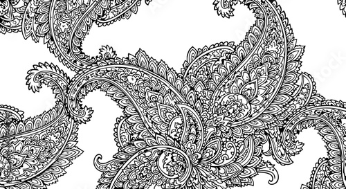 Intricate black and white paisley pattern seamless design evokes timeless elegance and classic style for decorative applications