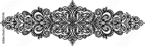 Elegant black ornate filigree flourish design adds vintage charm to invitations, stationery, and decorative projects with intricate detail.