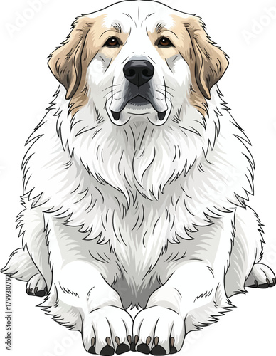Great Pyrenees dog lying down relaxed vector illustration
