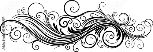 Elegant black flourish swirls add a decorative vintage touch perfect for invitations, stationery, and elegant design projects