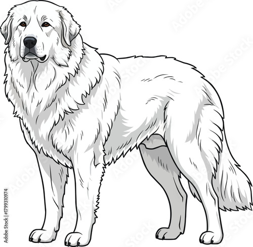 Great Pyrenees dog standing side profile vector illustration
