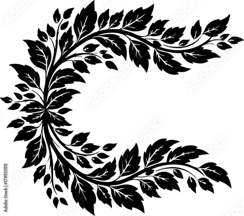 Elegant swirling botanical flourish creates a stunning decorative frame for elegant invitations, cards, and sophisticated branding projects.