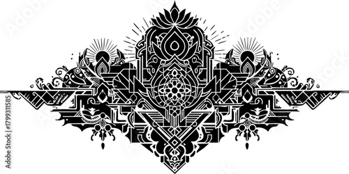 Vászonkép Intricate black filigree design evokes ancient mystique and modern artistry, per