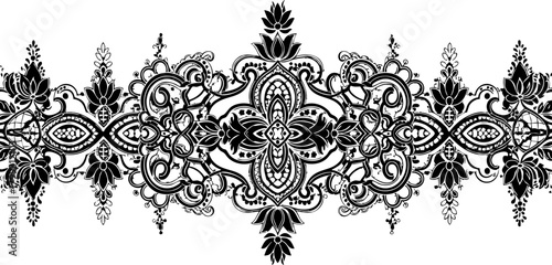 Intricate black lace border design evokes vintage elegance and timeless beauty for sophisticated decorative projects.