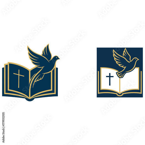holy spirit dove bible cross vector logo design concept icon illustration.