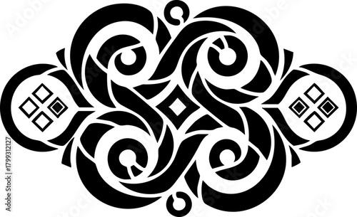 Intricate black and white ornamental flourish design evoking timeless elegance and sophisticated decorative artistry for premium branding.
