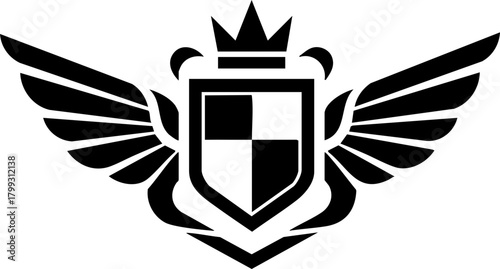 Elegant heraldic crest with wings and crown symbolizing prestige, victory, and established authority for branding or design projects.