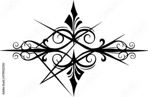 Elegant black ornate flourish design element, sophisticated decorative accent for luxury branding, invitations, and artistic projects