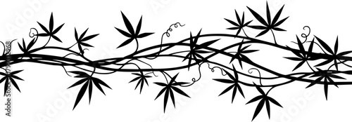 Elegant black vine with stylized leaves creates a natural border, perfect for decorative accents and organic design elements