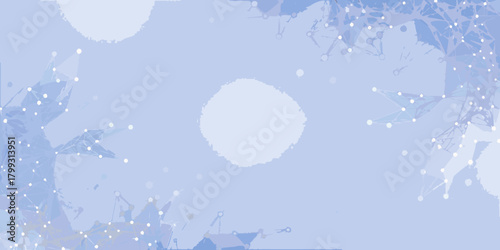 Abstract blue and purple geometric network connections with light dots and soft circles on a light blue background