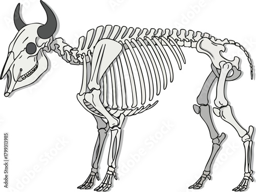 Bovine Skeleton Anatomical Illustration of Cattle Bones