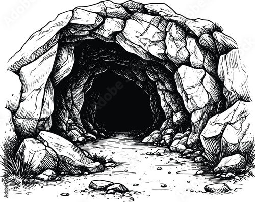 Hand-Drawn Cave Entrance Illustration 