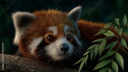 Close-up of an Adorable Red Panda on a Branch