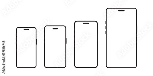 Outline smartphone icons set, demonstrating responsive design