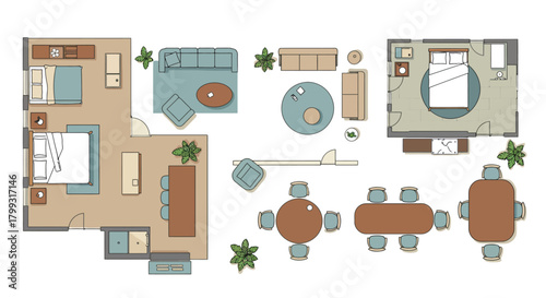 floor plan illustrating modern apartment layout with furniture for interior design projects cad blueprint line art house plan for architectural design