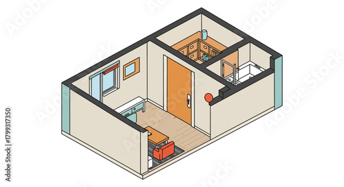 floorplan design of a compact apartment furniture arrangement in top view interior layout showcasing modern household and functional plan view