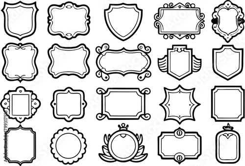 Collection of 20 ornamental and heraldic empty frames and borders