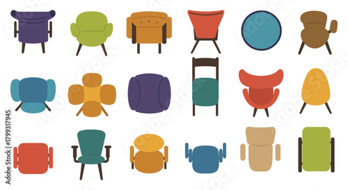 chairs from above colorful furniture arrangements for interior design concepts modern household decor ideal for floor plan visualization and architecture
