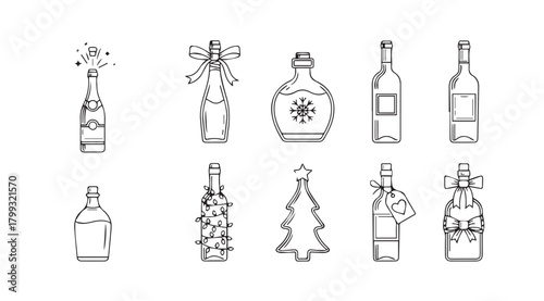 Collection of decorative bottles and vases in a stylized silhouette silhouette