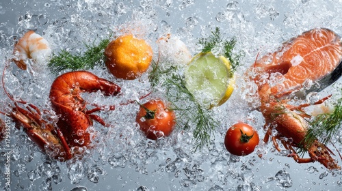 Wallpaper Mural Seafood and vegetables immersed in water and ice for freshness concept in culinary photo Torontodigital.ca