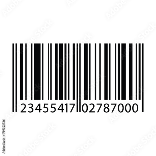 Close up of a black and white barcode with numbers below on a white background representing product identification and retail scanning