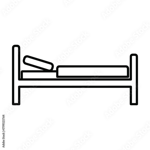 Simple line art icon of a hospital bed with pillow and mattress representing healthcare and medical care services