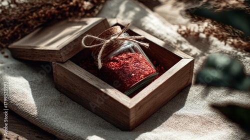 Wallpaper Mural Heart shaped fabric in rustic wooden gift box on natural cloth for romantic setting Torontodigital.ca