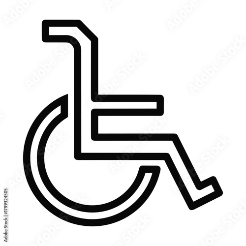 Simple black and white outline icon representing a wheelchair symbolizing accessibility and disability support services