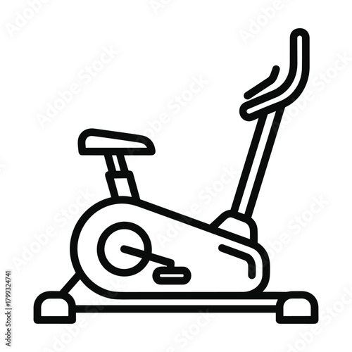 Simple line art icon of a stationary exercise bicycle machine for home gym and fitness workouts