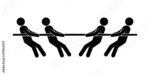 Tug of War Team Competition Stickman Silhouette Vector Illustration.