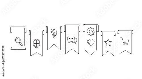 Collection of decorative bookmark silhouettes with various symbols