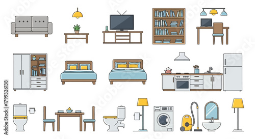interior furniture arrangement plan view of a modern home representing household objects and decor for architectural designs and home improvement plans