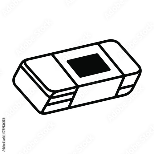 Simple hand drawn outline illustration of a small rectangular electronic component with a black square center