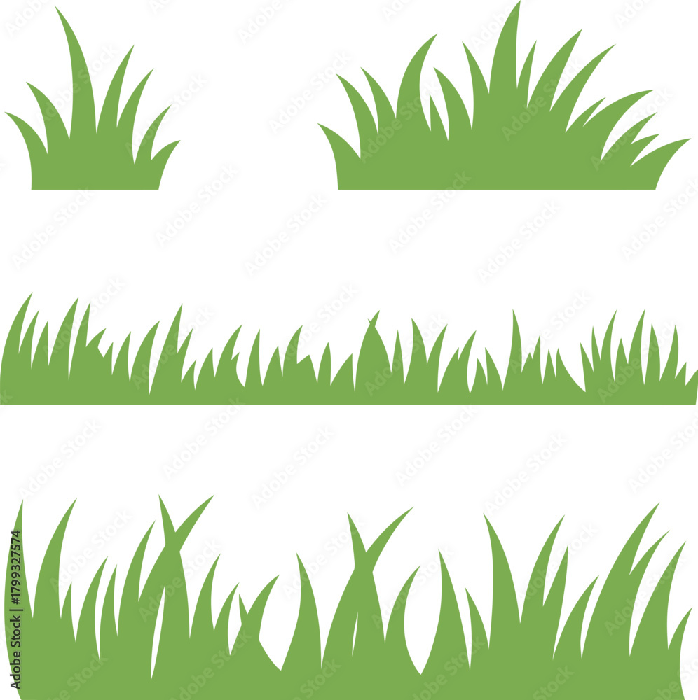 Obraz premium Green grass vector set, fresh spring meadow elements nature
